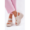 Odiniai Moteriški Sandaalai Ant Platformos Ir Pakylos S.Barski LR51-540 Bežiniai | Sandalai moterims | jai24.lt