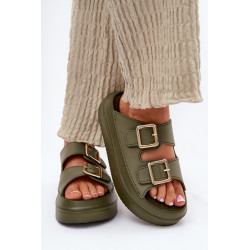 Moteriški platforminiai sandalai su auksiniais sagtimis bežiniai Zorila 200973