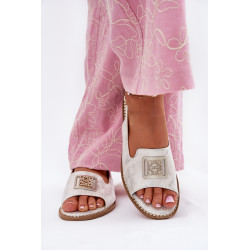 Elegantiški Moteriški Sandalai Su Plokščiu Kulnu Ir Dekoru S.Barski KV51-082 Sidabriniai 200983