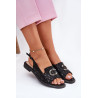 Odinės Šlepetės Su Dekoracija Ant Lygios Pakulnės S.Barski KV51-096 Juodos | Sandalai moterims | jai24.lt