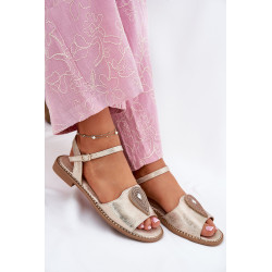 Moteriški Sandalai Su Plokščiu Kulnu Ir Dekoracija S.Barski KV51-098 Auksiniai 200993