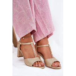 Moteriški Sandalai Ant Kulniuko Su Dekoratyvine Dirželiu Eko Oda Aukso Triavera 200997