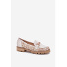 Moteriški Odiniai Mokasinai Su Auksiniu Akcentu Šviesiai Smėliniai Laura Messi 2938 | Mokasinai moterims | jai24.lt
