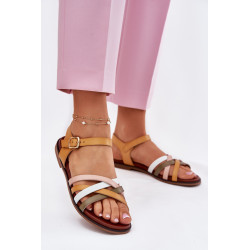 Moteriški sandalai su susipynusiais diržais SK090H geltoni Sergio Leone 201030