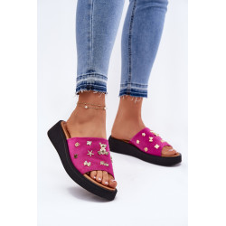 Moteriški Zamszinių Šlepetės Su Spaustukais Fuksija Vinceza 66741 201048