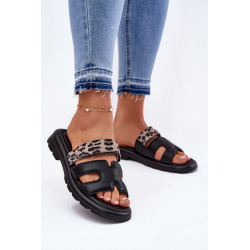 Odinės Moteriškos Šlepetės Su Velcro Leopardas Vinceza 66769 Juodos 201051