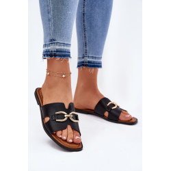 Moteriški Lygūs Šlepetės Su Dekoratyviniu Elementu Juodos Amiresna 201053