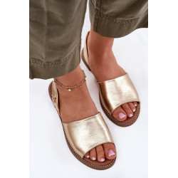 Moteriški Sandalai Ant Plokščio Kulno Eko Oda Auksiniai Dereka 201057