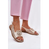 Elegantiški Sandalai Su Dekoru Ant Plokščio Kulno S.Barski KV51-003 Auksiniai | Sandalai moterims | jai24.lt