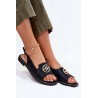 Moteriški Šlepetės Ant Lygios Pakulnės Su Papuošimu S.Barski KV51-002 Juodos | Sandalai moterims | jai24.lt