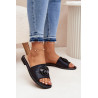 Moteriški Plokšti Sandalai Su Dekoratyviniu Elementu KV51-007 Juodi | Šlepetės | jai24.lt