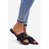 Moteriški Plokšti Sandalai Su Dekoratyviniu Elementu KV51-007 Juodi | Šlepetės | jai24.lt