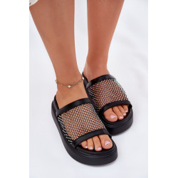 Papuošti Moteriški Platforminiai Šlepetės Su Tinklu Juodos S.Barski MY51-016 201078