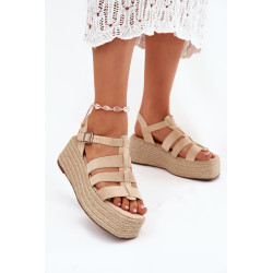 Moteriški Sandalai Su Diržais Ir Pintais Bežiniai Pardauss 201103