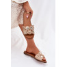 Moteriški Lygūs Sandalai Su Auksiniais Priedais Rudi Nalothiel | Šlepetės | jai24.lt