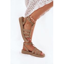 Moteriški Platforminiai Sandalai Su Aukso Detalėmis Khaki Kartia 201109