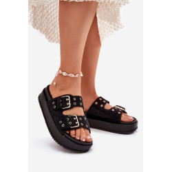 Moteriški Sandalai Su Aukso Užsegimais Ant Platformos Juodi Virvania 201117