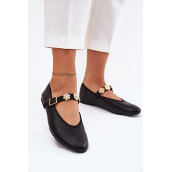 Moteriški Balerinai Su Dirželiu Ir Auksinėmis Dekoracijomis Baltos Firicene 201123