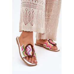 Moteriški Lygūs Sandalai Su Dekoratyvine Sagtimi Balti Luwam 201124