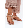 Moteriški sandalai su plokščiu kulnu ir kristalais rožinė auksas Fiolalia | Sandalai moterims | jai24.lt