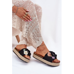 Moteriški Sandalai Su Gėlėmis Platforma Su Pynimu Juodi Zenvanis 201131