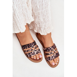 Plokšti Moteriški Šlepetės Su Auksiniu Akcentu Leopardo Noroti 201154