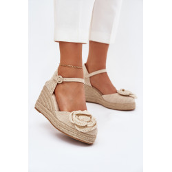 Moteriški Sandaaliai Ant Pakulnės Su Pintine Ir Nertomis Gėlėmis Bežiniai Ismilea 201158