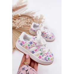 Blizgios Mergaičių Sportinės Bateliai Su Gėlėmis Baltos Tessina 201174