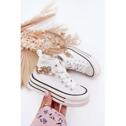 Vaikiški Aukšti Sportbačiai Su Auksine Dekoracija Baltos Elvena 201175