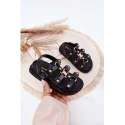 Mergaičių sandalai su auksiniu akcentu juodi Lunessa 201181