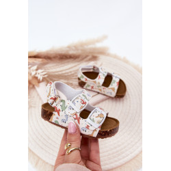 Vaikiški sandalai ant kamštinės pado su sagtimis dinozaurai daugiaspalvis Thessa 201182