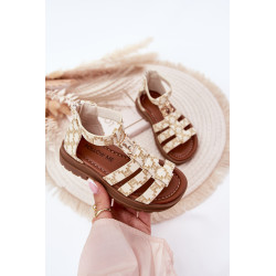 Mergaičių gladiatorių sandalai su auksiniu akcentu smėliniai Vesira 201184