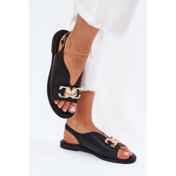 Moteriški Lygūs Sandalai Su Auksine Dekoracija Juodi Amelira 201195