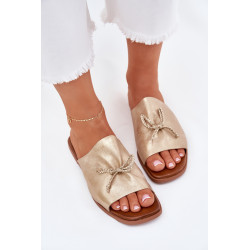 Moteriški plokšti sandalai su dekoratyviu rišimu auksiniai Norela 201197