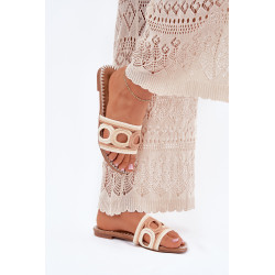 Nertos moteriški šlepetės ant plokščio kulno smėlio spalvos Nirina 201226