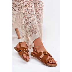 Moteriški Sandalai Ant Plokščio Kulno Su Auksiniais Koteliais Karamelė Zanira 201227