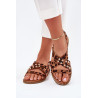 Moteriški Sandalai Ant Plokščio Kulno Su Auksiniais Koteliais Karamelė Zanira | Sandalai moterims | jai24.lt