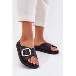 Moteriški Platforminiai Sandalai Su Aukso Sagtimi Juodi Jovira 201242