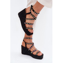 Moteriški Sandalai Ant Platformos Su Papuošimu Ant Dirželių Juodi Lunara 201246