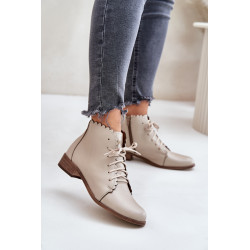 Smėlio spalvos odiniai kulkšnies batai plokščiu kulnu Zazoo 2964 201280