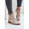 Smėlio spalvos odiniai kulkšnies batai plokščiu kulnu Zazoo 2964 | Auliniai batai moterims | jai24.lt