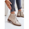 Smėlio spalvos odiniai kulkšnies batai plokščiu kulnu Zazoo 2964 | Auliniai batai moterims | jai24.lt