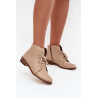 Smėlio spalvos odiniai kulkšnies batai plokščiu kulnu Zazoo 2964 | Auliniai batai moterims | jai24.lt