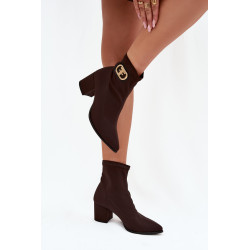Moteriški Batai Ant Kulno Su Aukso Detalėmis Šokoladiniai Zazoo 3128 201281