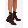 Moteriški Batai Ant Kulno Su Aukso Detalėmis Šokoladiniai Zazoo 3128 | Auliniai batai moterims | jai24.lt