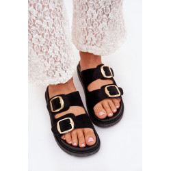 Moteriški Platforminiai Sandalai Su Auksiniais Užsegimais Juodi Verena 201294