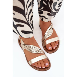 Moteriški odiniai sandalai ant plokščio kulno Zazoo 3688 auksiniai 201300