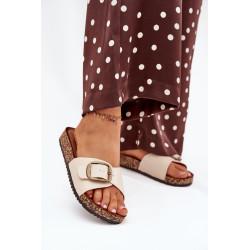 Moteriški sandalai ant kamštinės platformos su sagtimi béžinės Vianara 201305