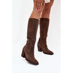 Suede Ilgos Batai Su Kulnu Ir Užtrauktuku Rudi Lissara 201335