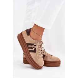 Moteriški platforminiai sportbačiai iš natūralios zomšos smėlio-rožiniai Eldira 201347